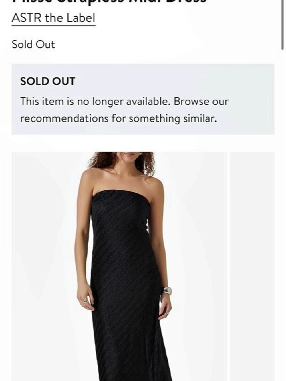 NWT ASTR the Label Plissé Strapless Midi Dress Black XS
